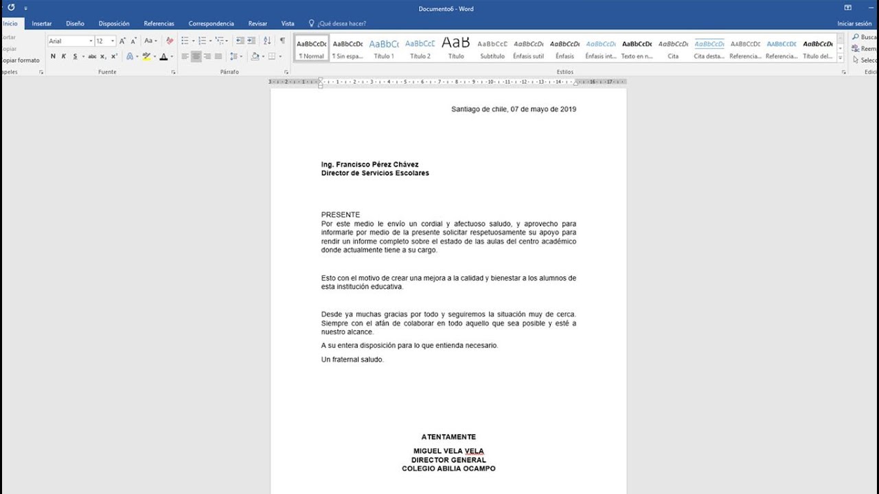 estructura de una carta de peticion