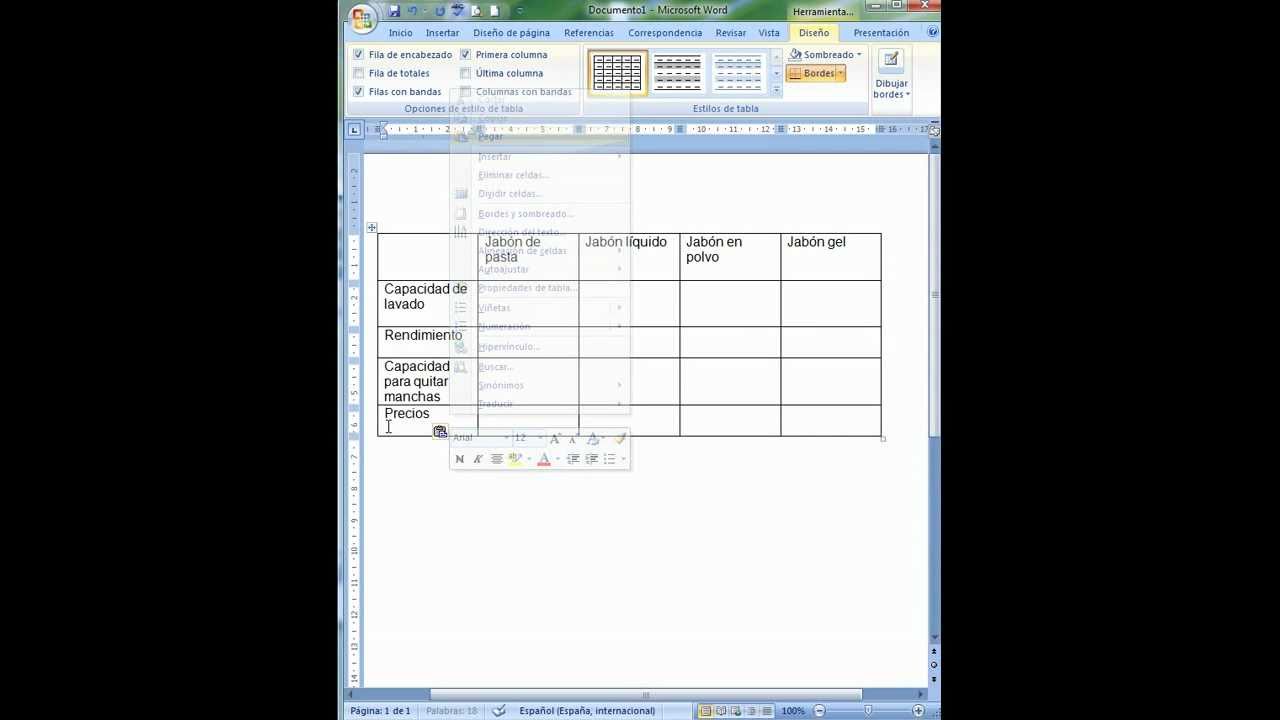 cuadros de doble entrada en word
